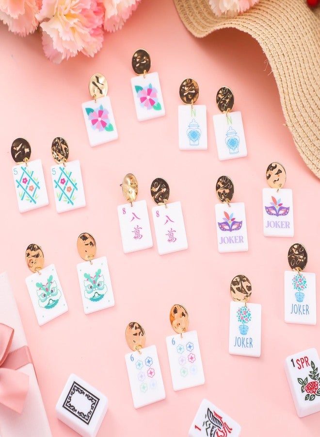 Highergo 16 Pcs Mahjong Earrings Women Acrylic Mahjong Dangle Earrings Funny Geometric Creative Earring for Women Friendship Jewelry Gifts - Image 5